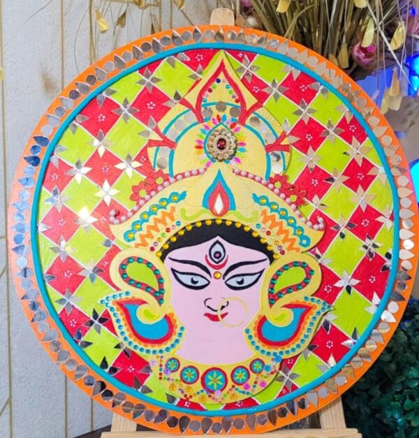 Durga Maa Lippan Art with Mirror